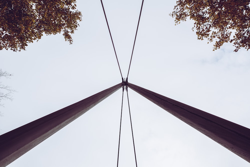 looking up at the top of two tall poles