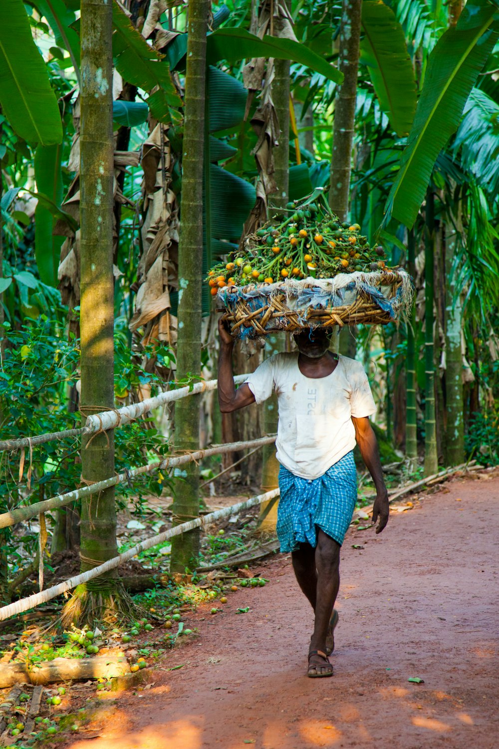 man carrying basket on head