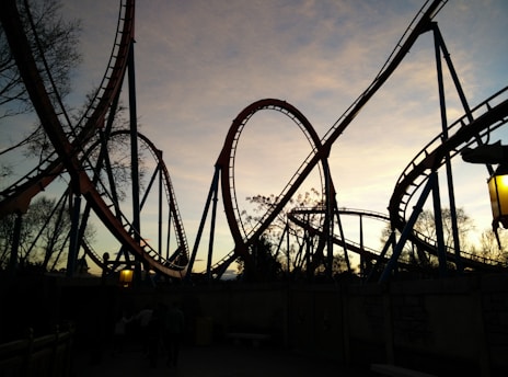 roller coaster ride during golden hour
