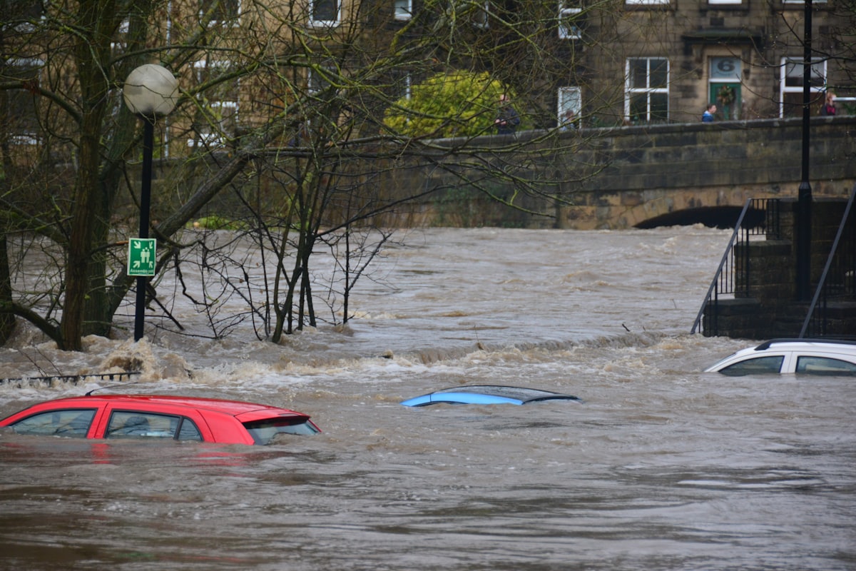 Person in protective gear cleaning after a flood