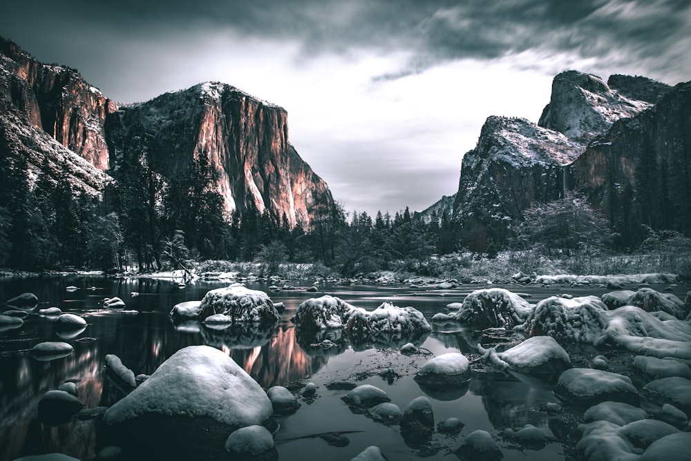 body of water and mountains