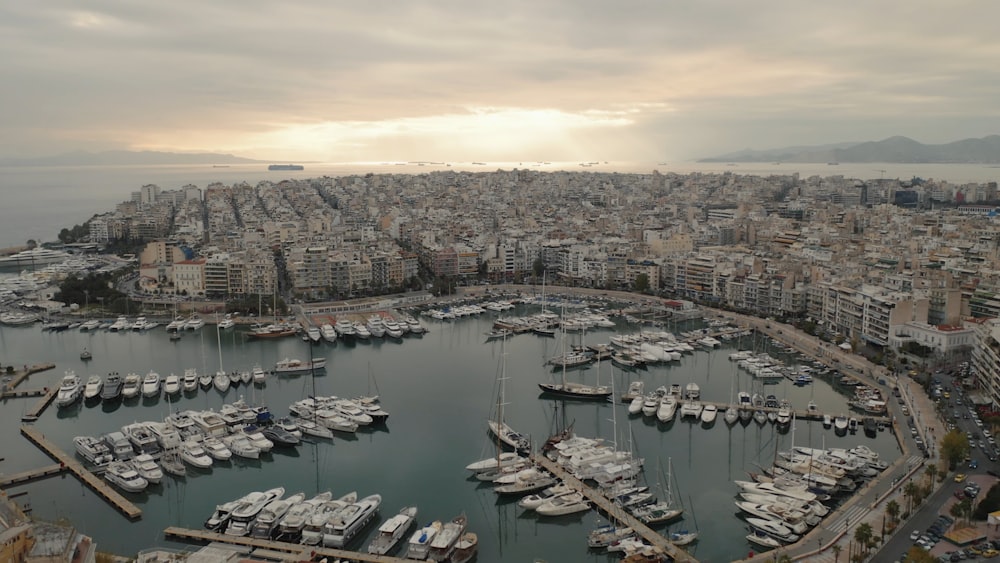 aerial photography of boats in harbour during daytime