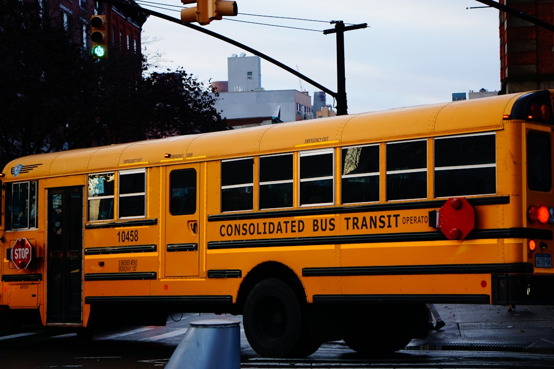 yellow consolidated bus transit on road