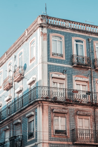 white and blue concrete building