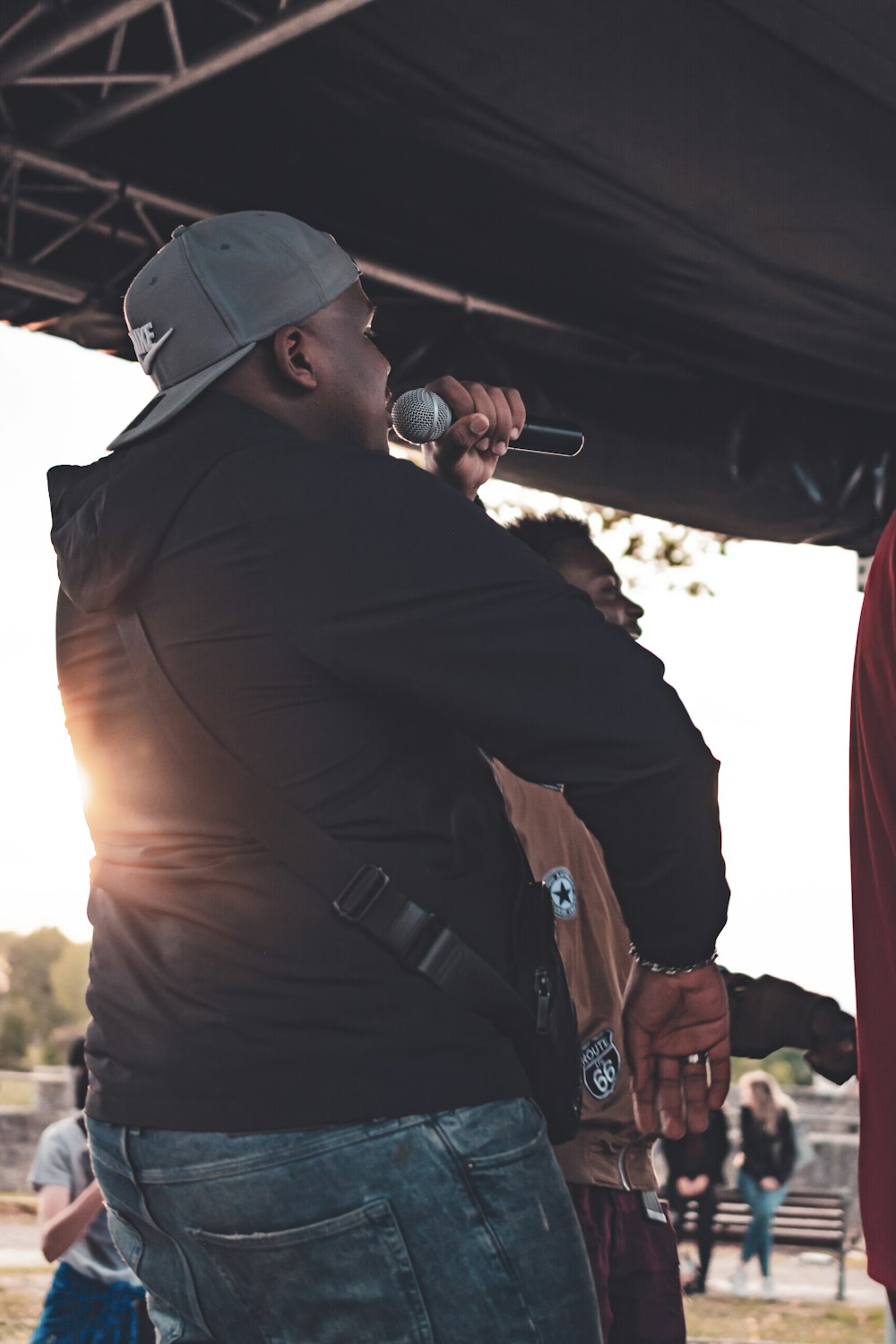 man singing in stage