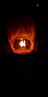 A vibrant lantern glowing against a dark night sky.