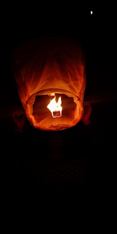 A vibrant lantern glowing against a dark night sky.