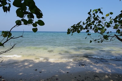 A serene view of Melasti Beach with clear blue waters.