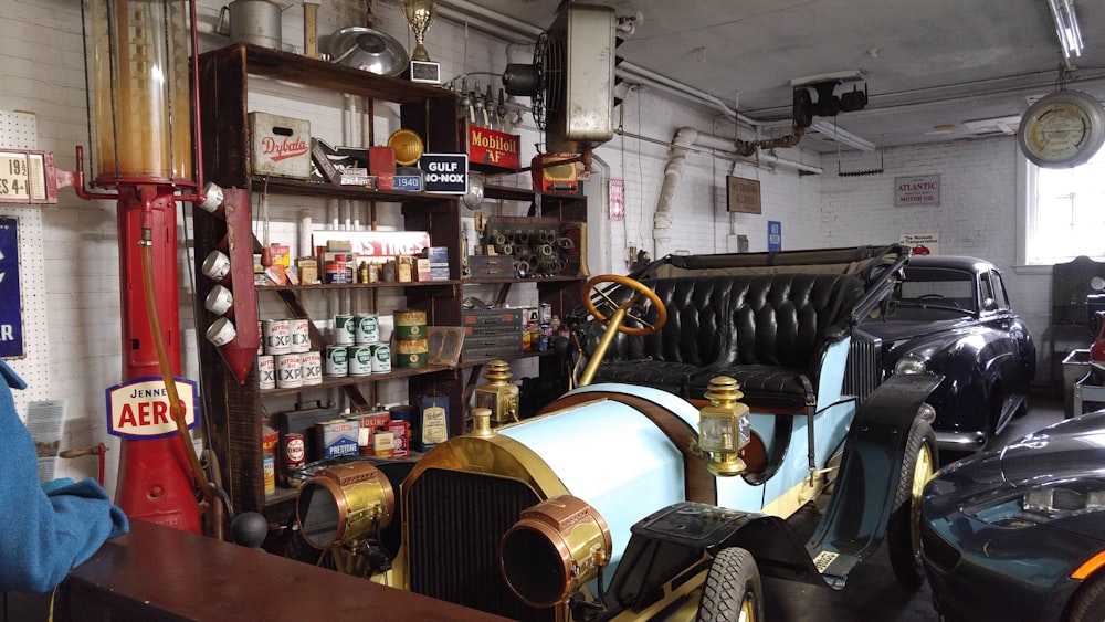 black classic car inside garage