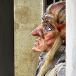 Close-up of a textured 3D character design with expressive features.