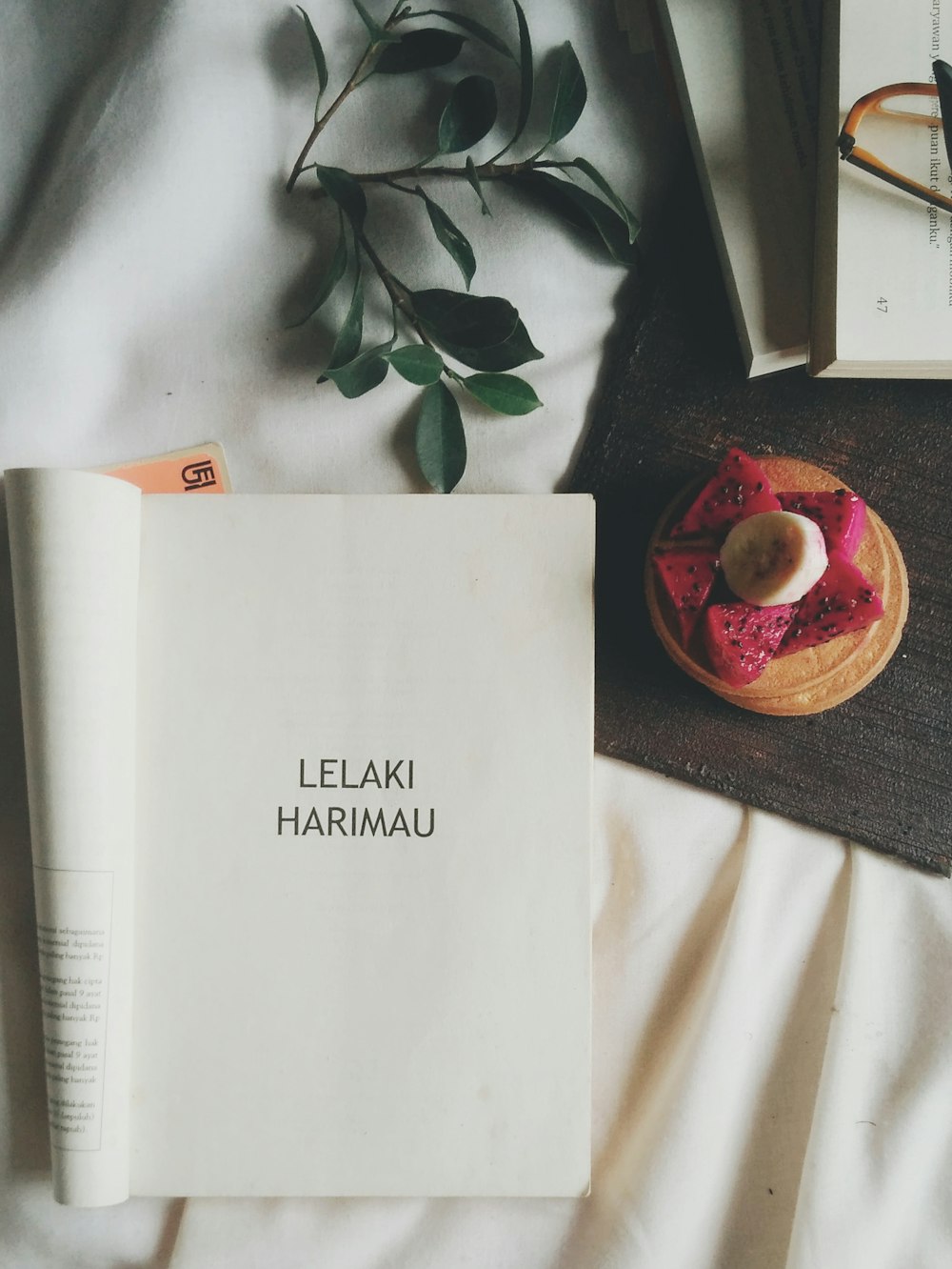 Lelaki Harimau book beside sliced dragon fruit