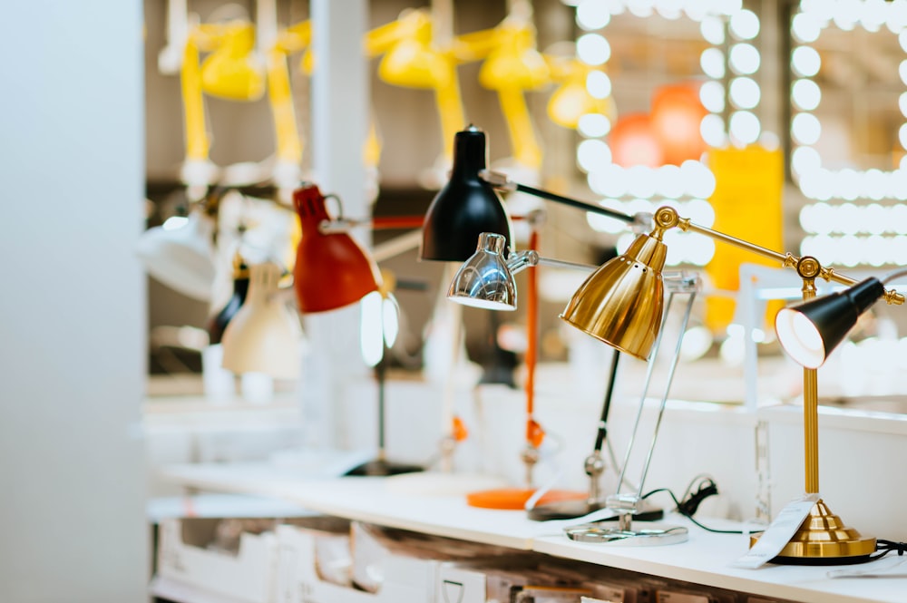 assorted-color desk lamps