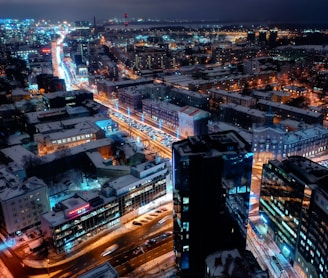 aerial photo of city during nighttime