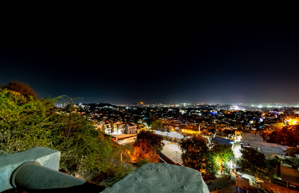 lighted houses at night