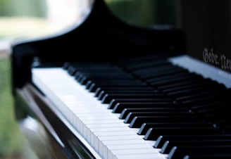 black and white piano in close-up photography
