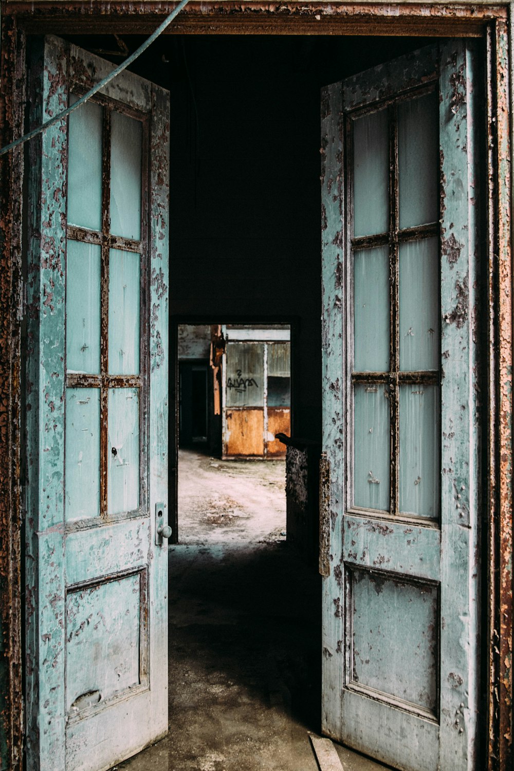 gray wooden opened door