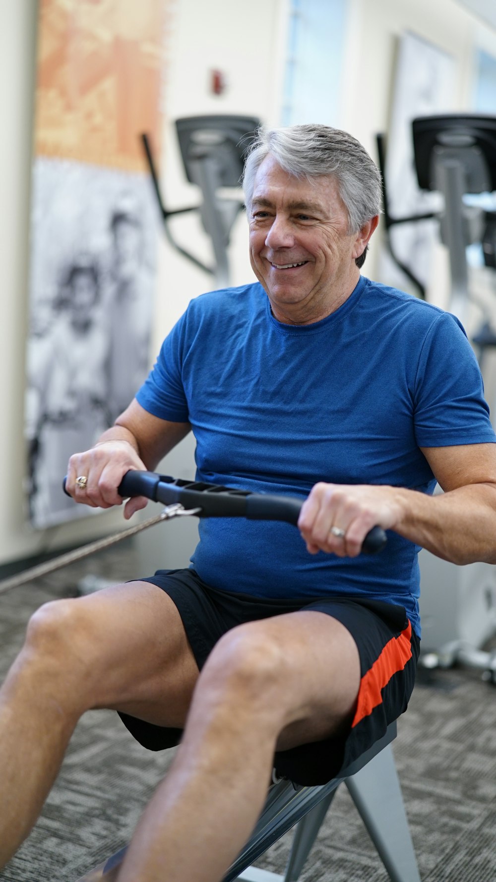 man exercising while smiling