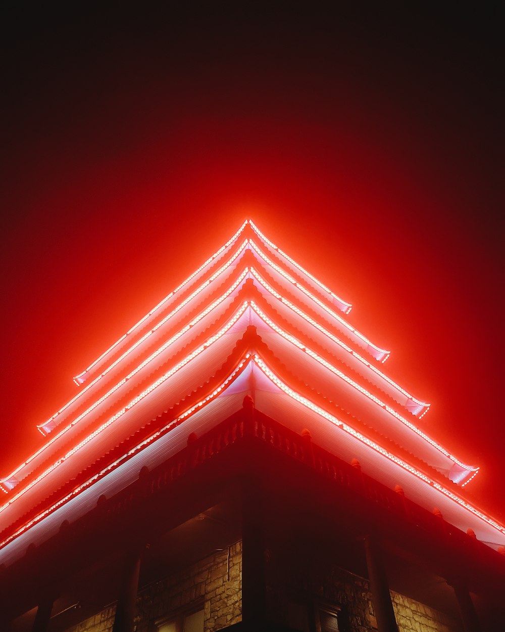 red LED strip on pagoda