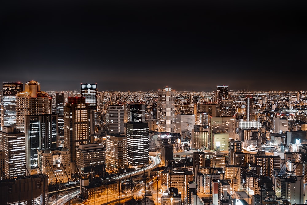 aerial photo of high rise building during night time