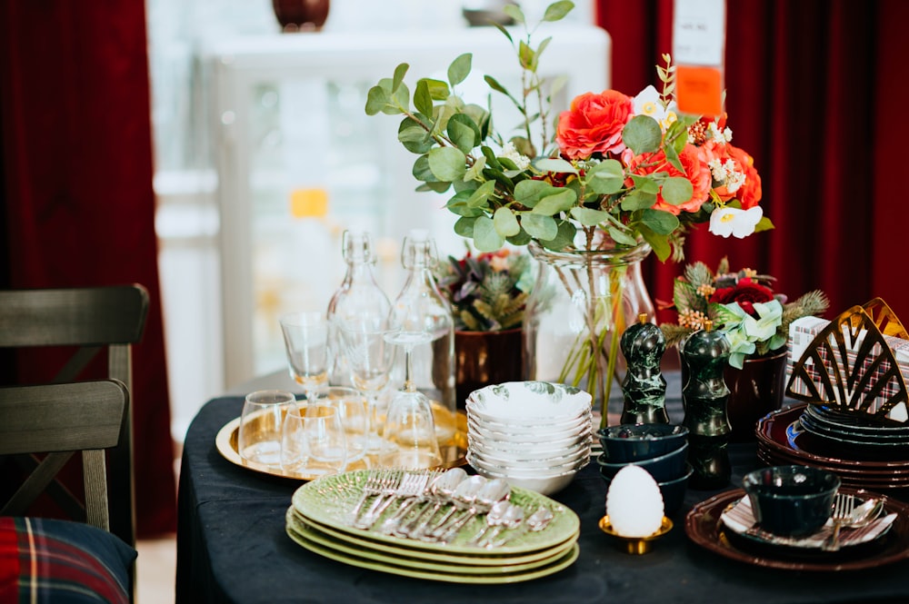 clear glassware set with utensils