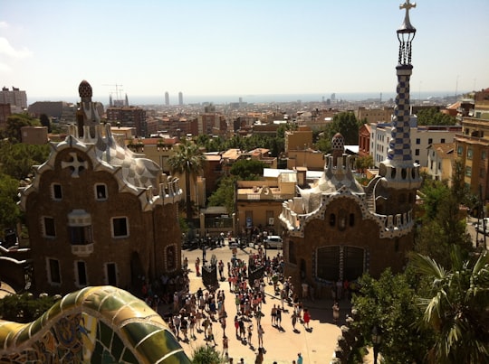 people gathered near church in Park Güell Spain