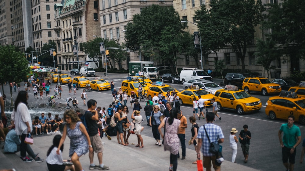 lined yellow taxis