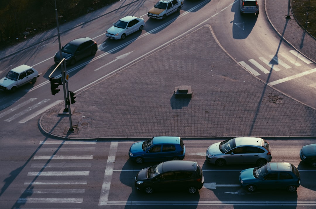 top view of assorted-color vehicles