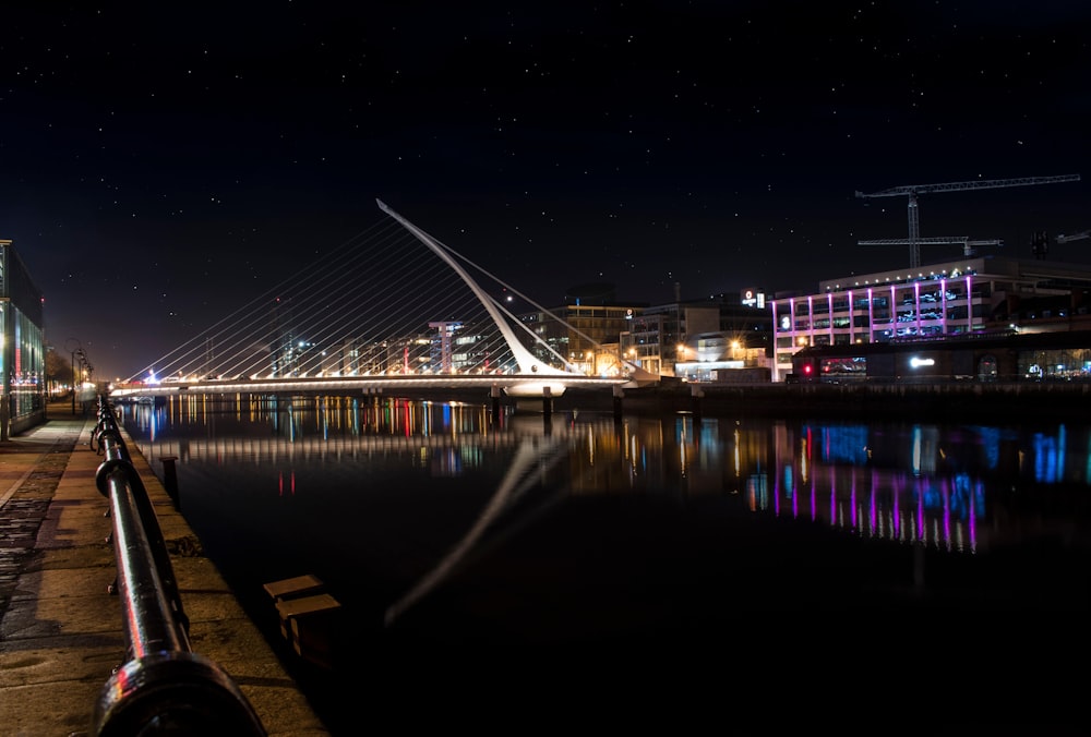 suspension bridge during nighttime