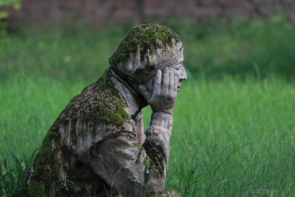 gray concrete statue on green grass field