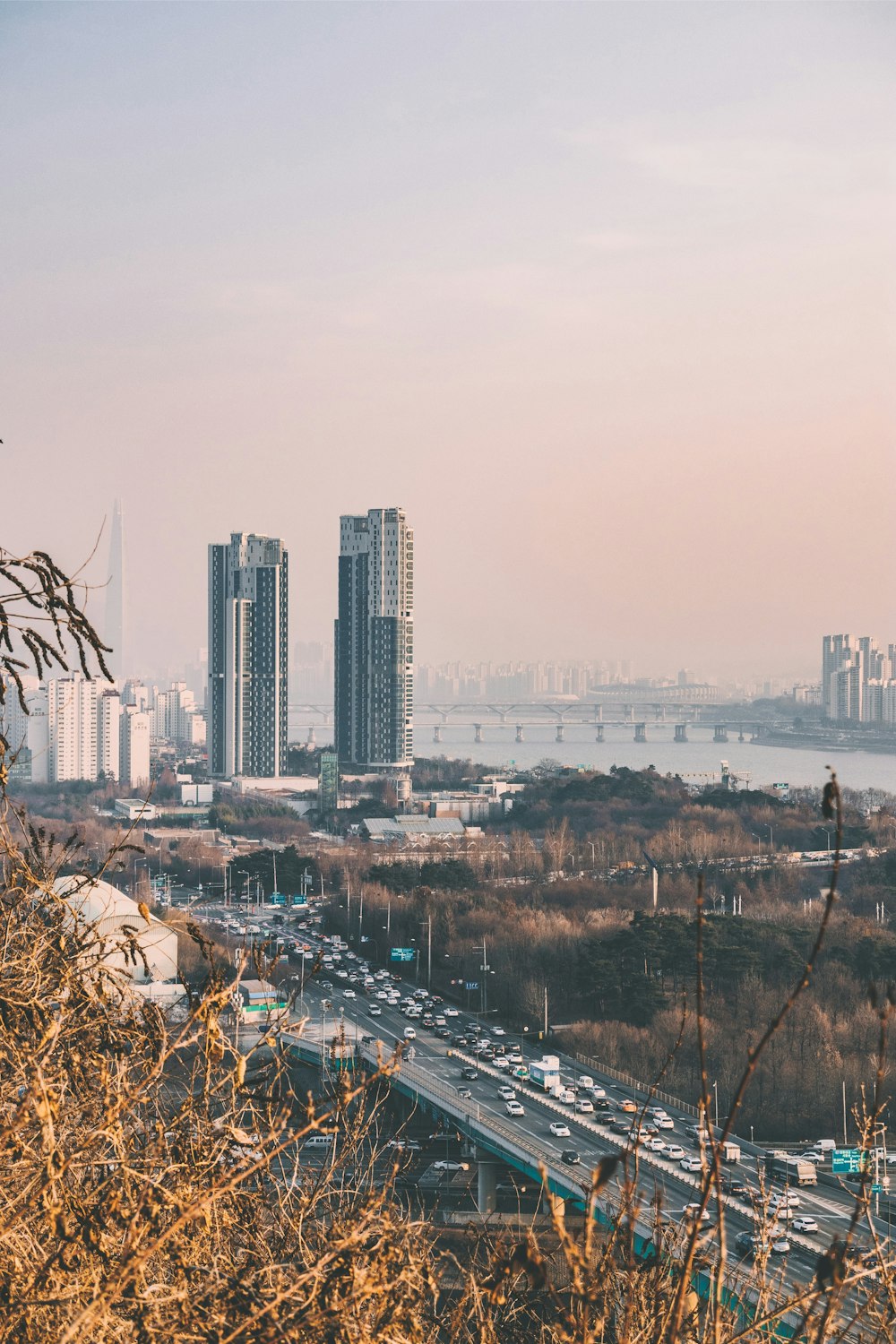 a view of a city from a hill