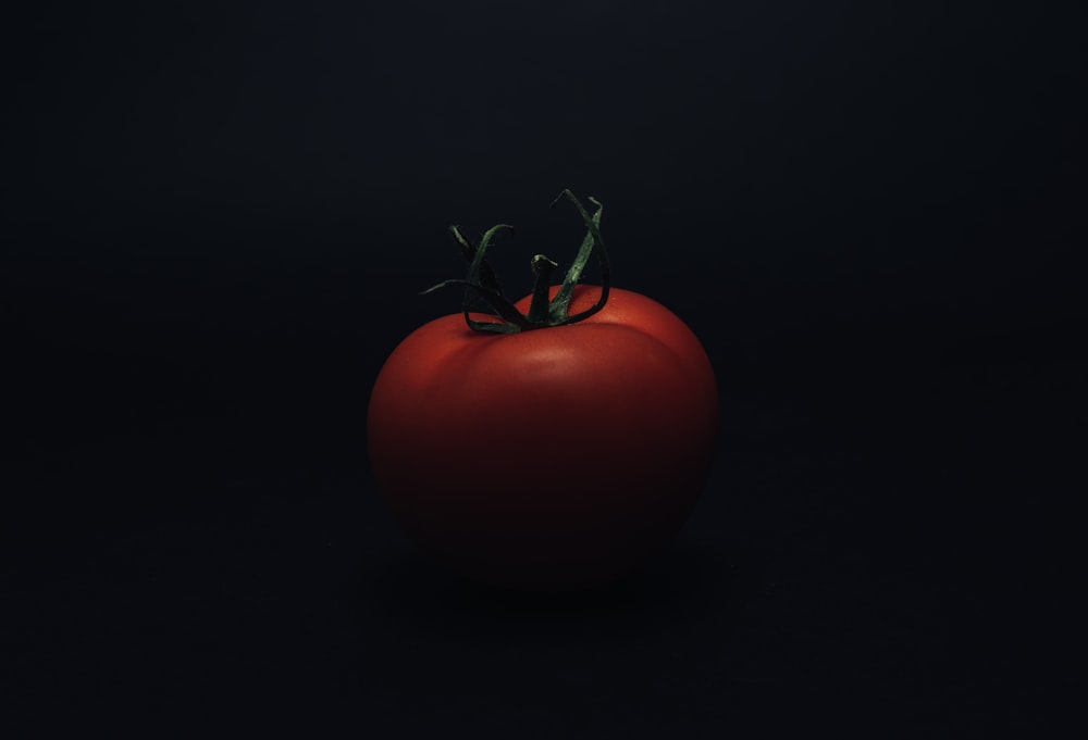 red tomato with black background