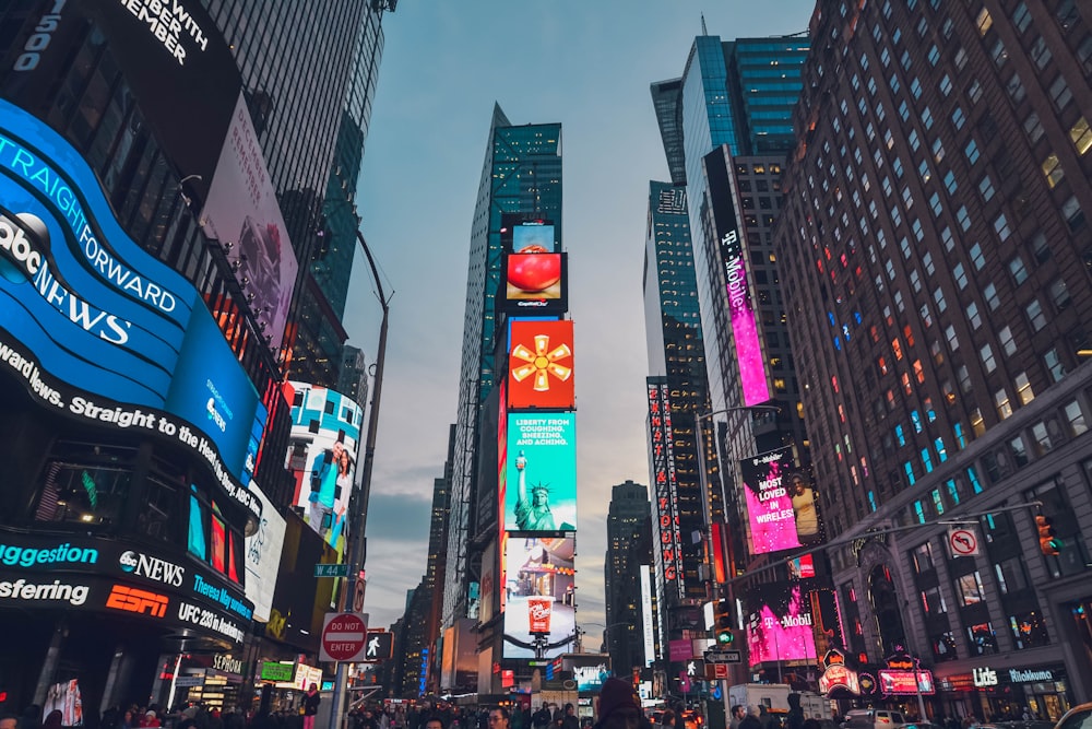 low angle photo of New York Town square during golden hour