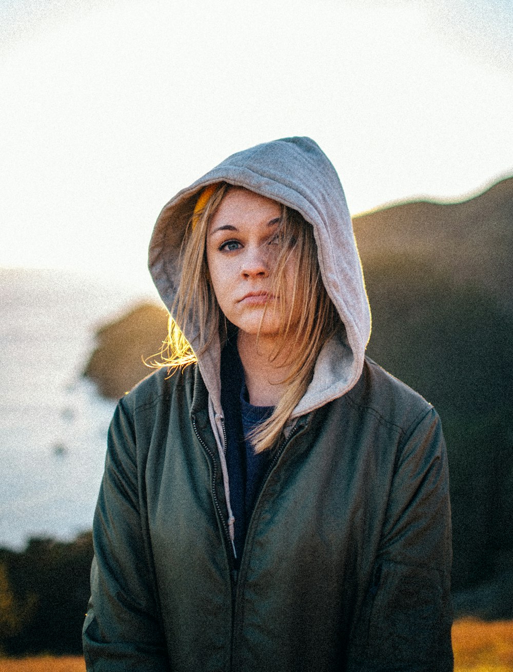 woman in black and gray zip hoodie