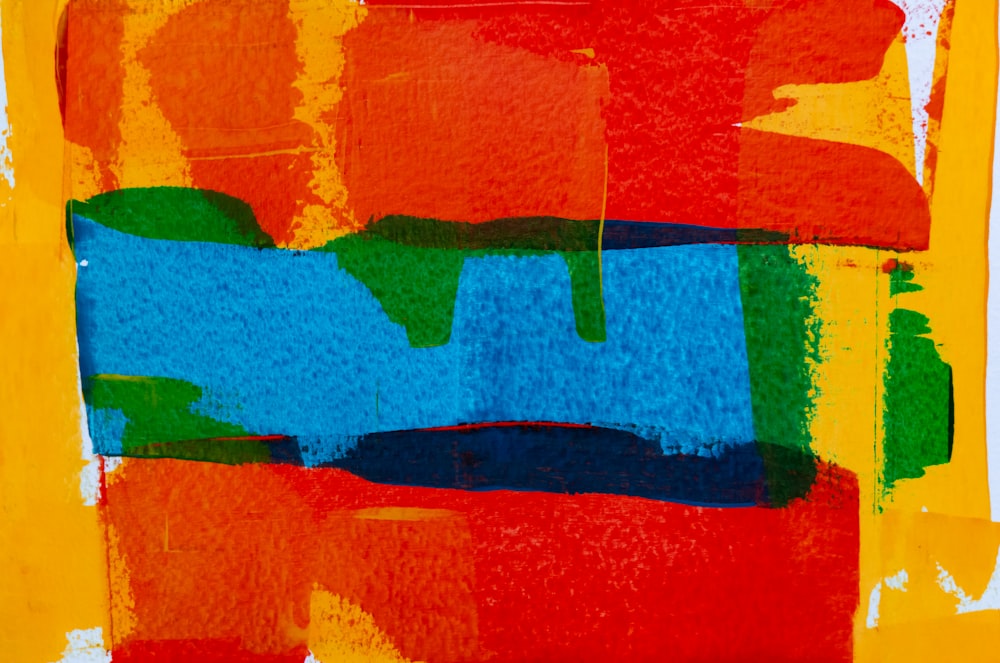 an abstract painting with bright colors on a white background