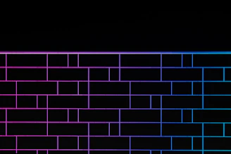 A glowing neon checkerboard pattern with vibrant pink and blue squares.