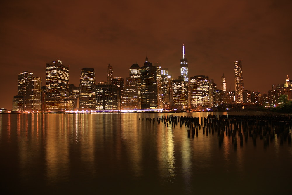 city with lights turned-on during nighttime