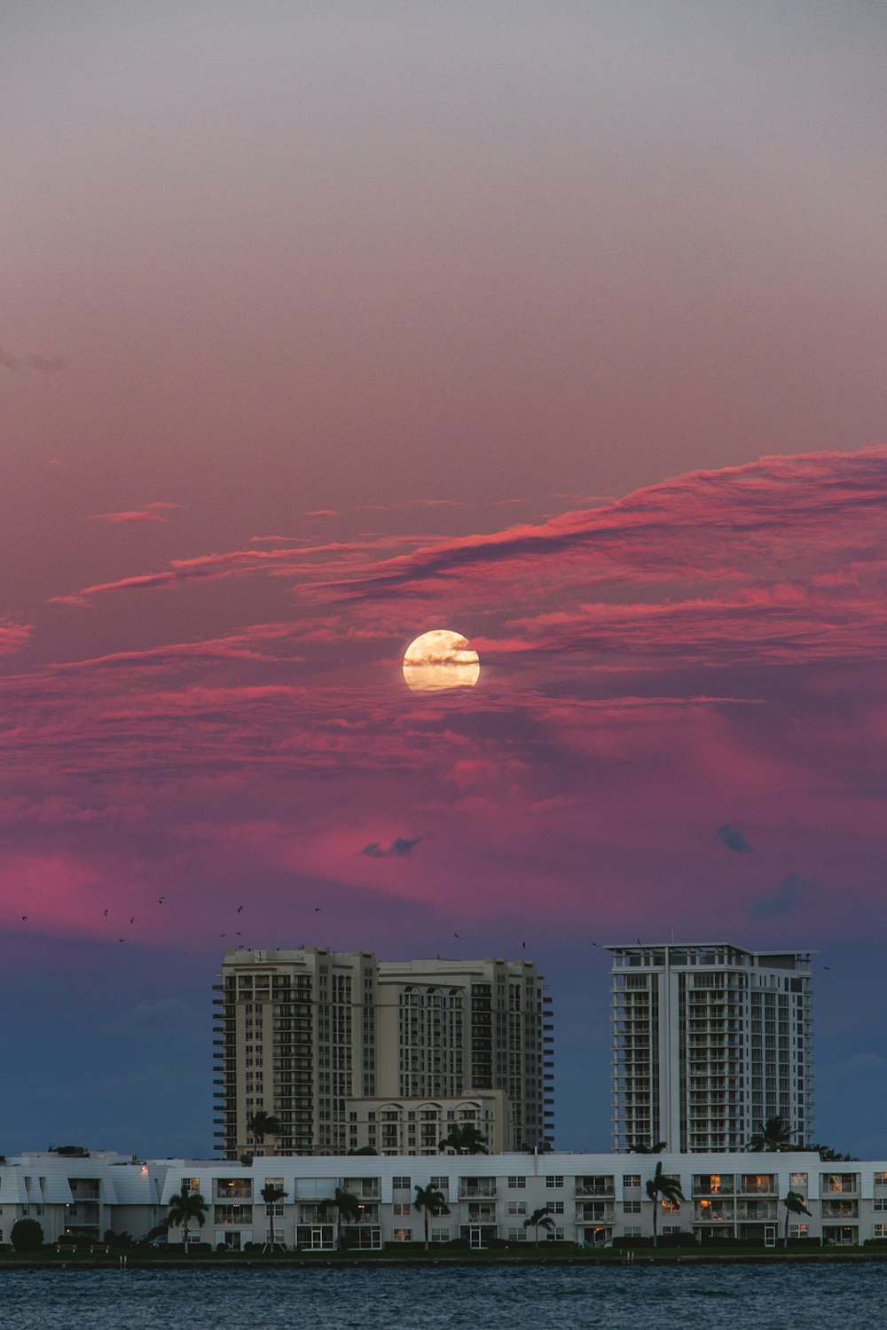 two high-rise concrete buildings during golden hour