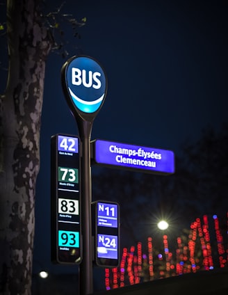 blue bus signage