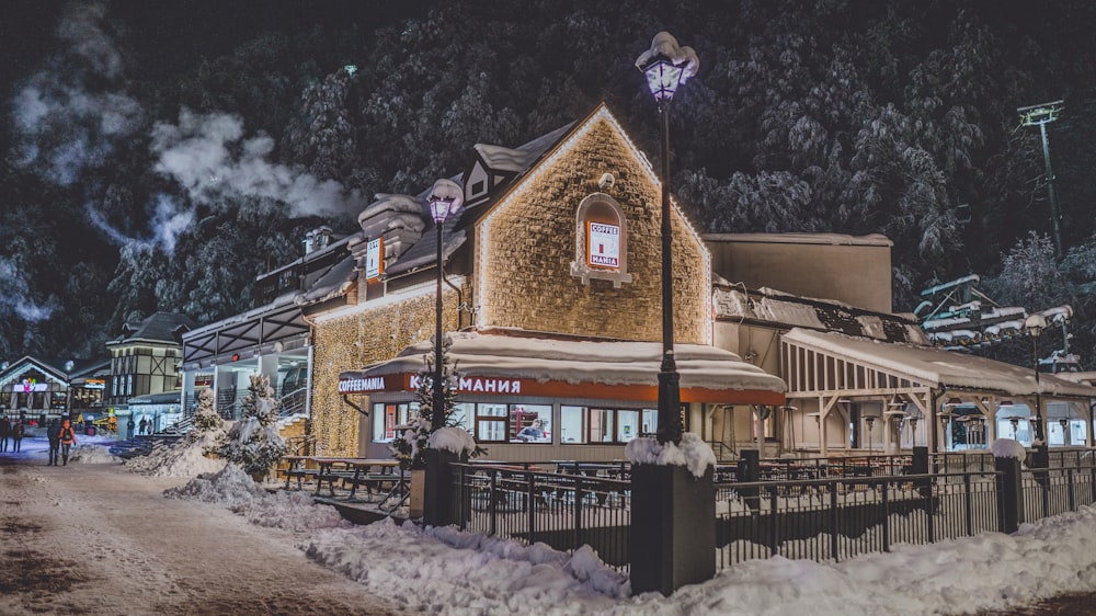 brown and gray concrete house during night time