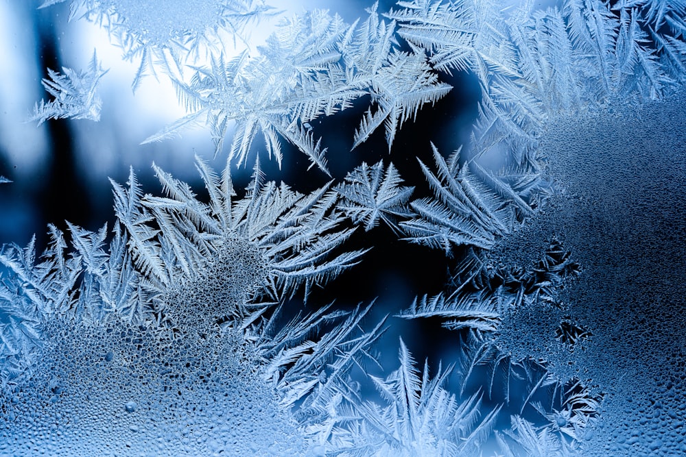 a close up of a frosty window