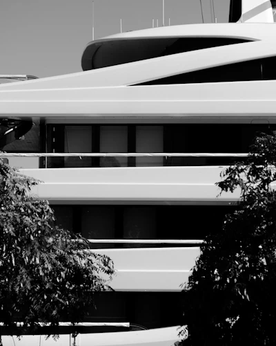 grayscale photography of white building