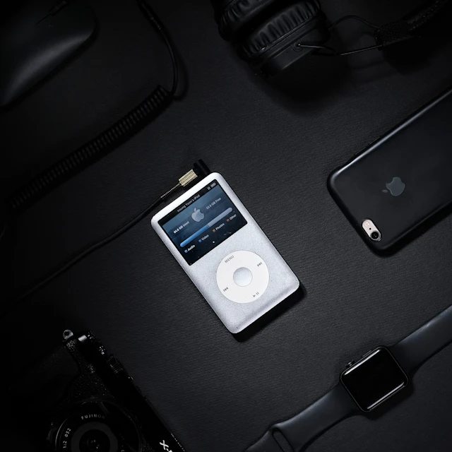 Switched-on white iPod classic with its screen lit