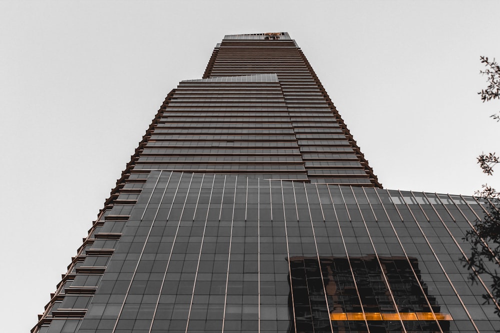 Vue en contre-plongée d’un bâtiment de fenêtre en verre