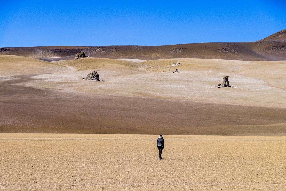 person standing on desert