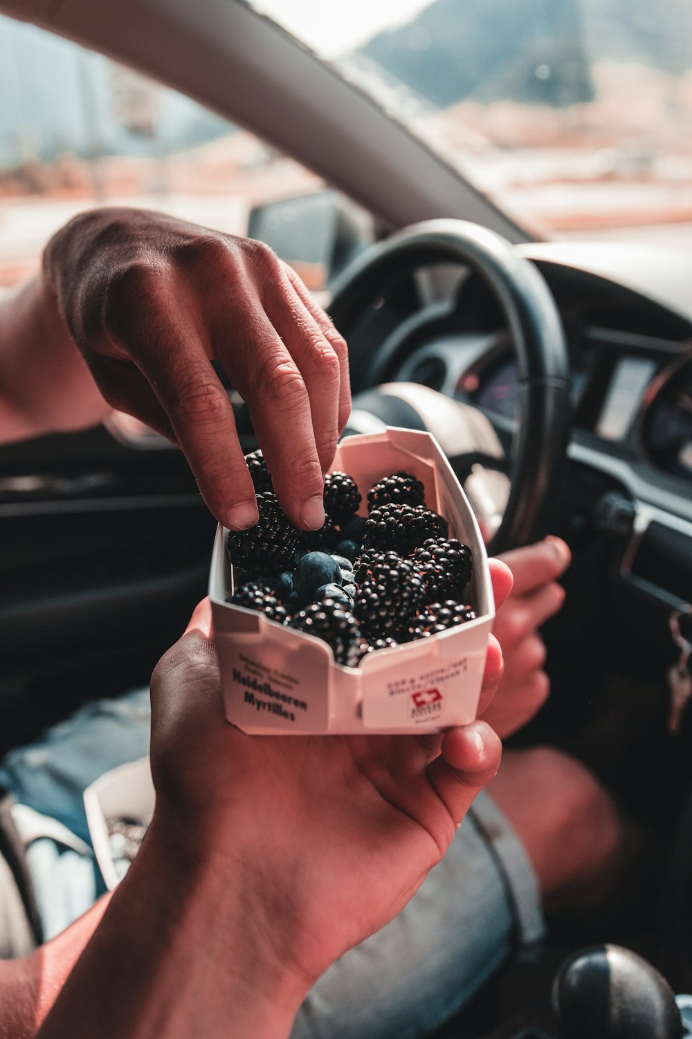 person get some blackberries from box