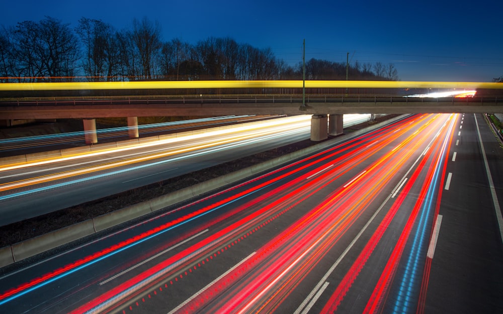 time-lapse photography of road at night time