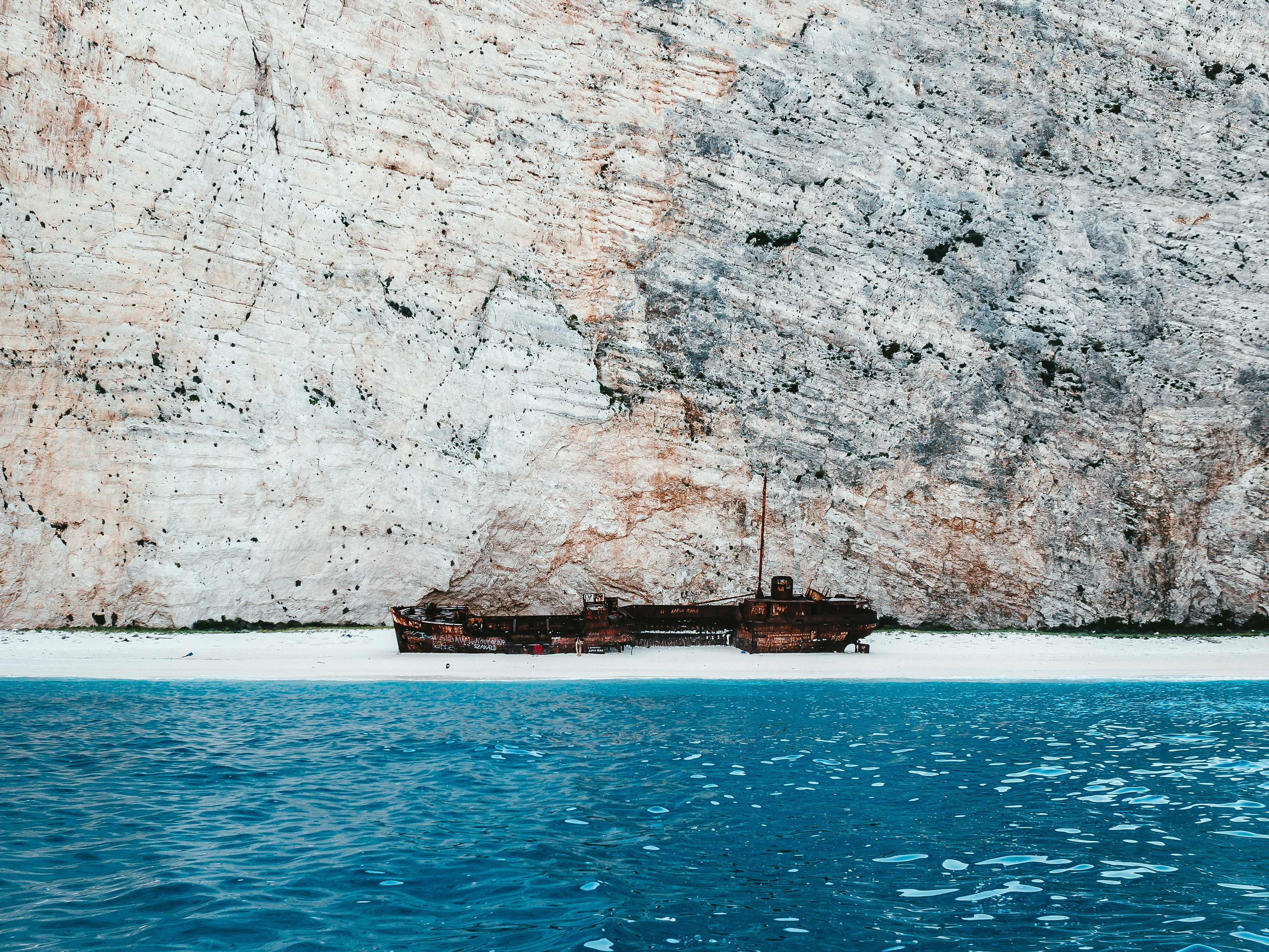 container ship on seashore, Stranded