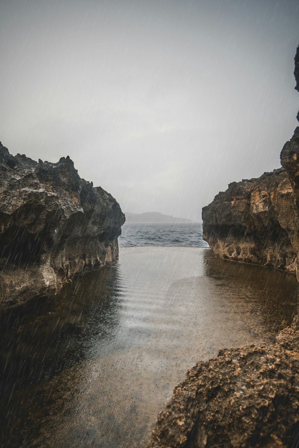 calm water across rock formations