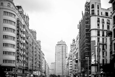 grayscale photography of buildings