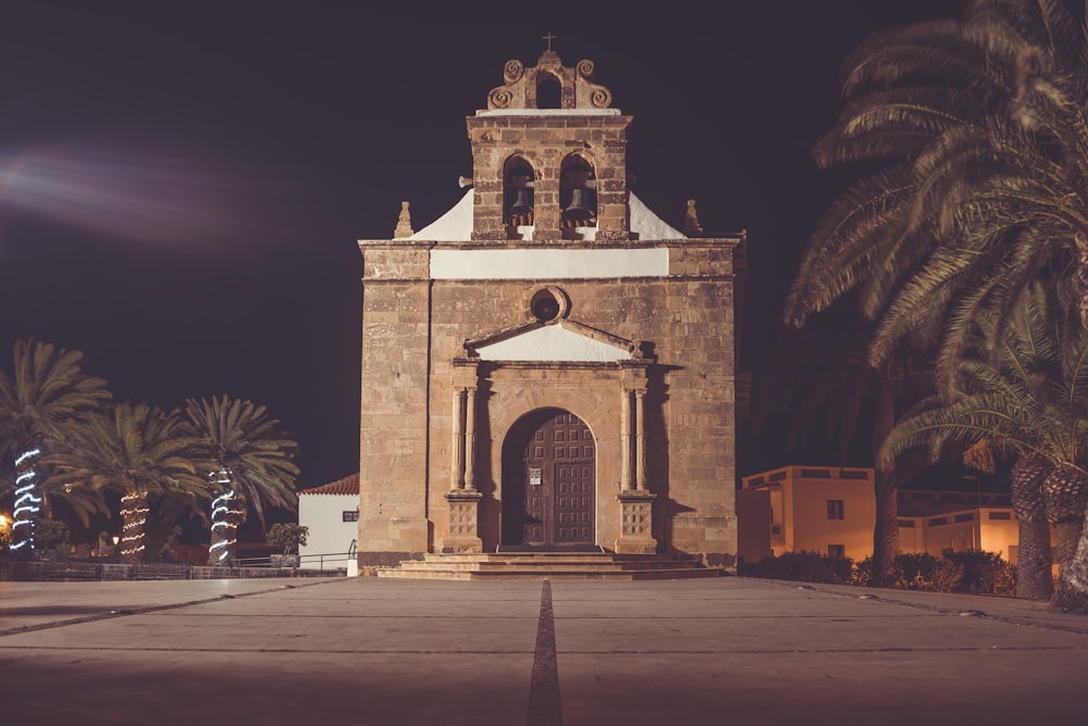 brown and white cathedral at night